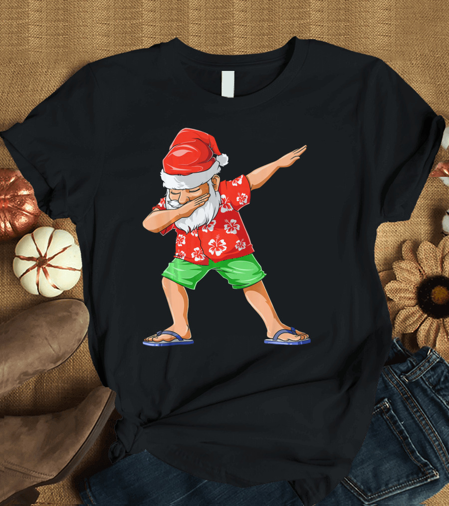 Dabbing Santa in Hawaiian Shirt and Sandals Christmas In July Party T-Shirt