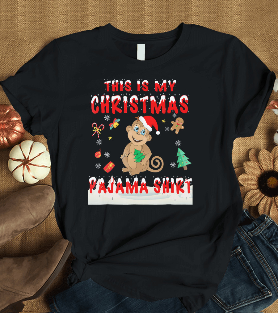This Is My Christmas Pajama Shirt Cute Monkey T-Shirt