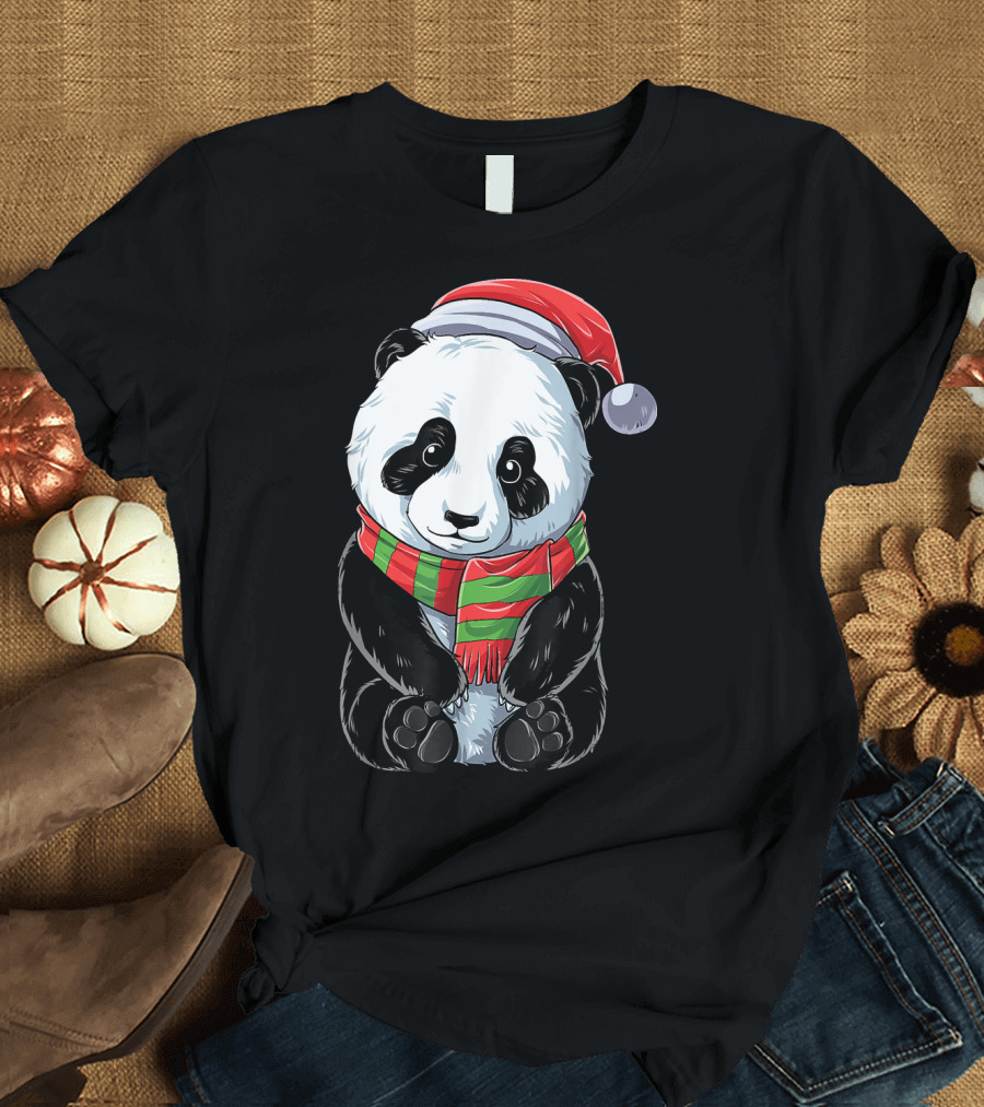 Christmas Panda Santa Hat Pandas Festive Scarf T-Shirt