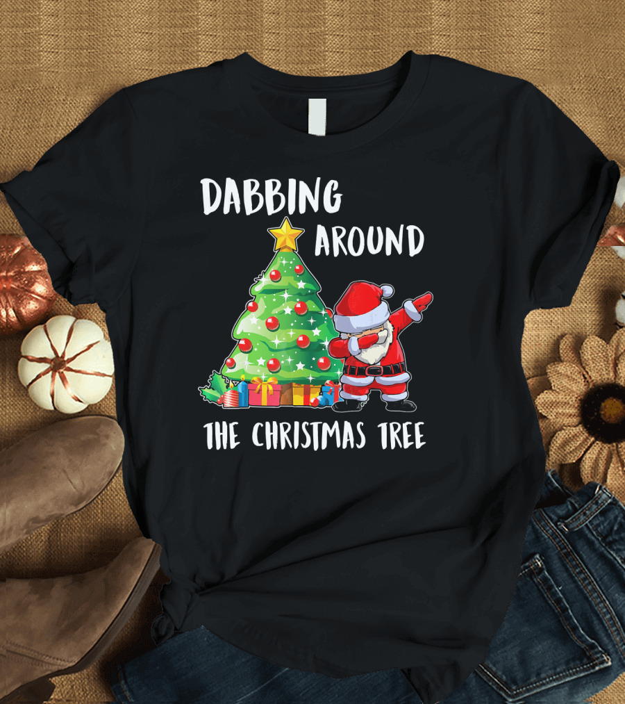 Dabbing Santa Claus Around the Christmas Tree T-Shirt