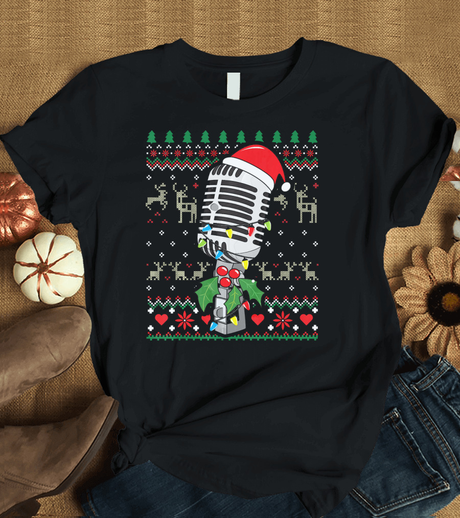 Singer Microphone Vintage Sing Christmas Holiday T-Shirt