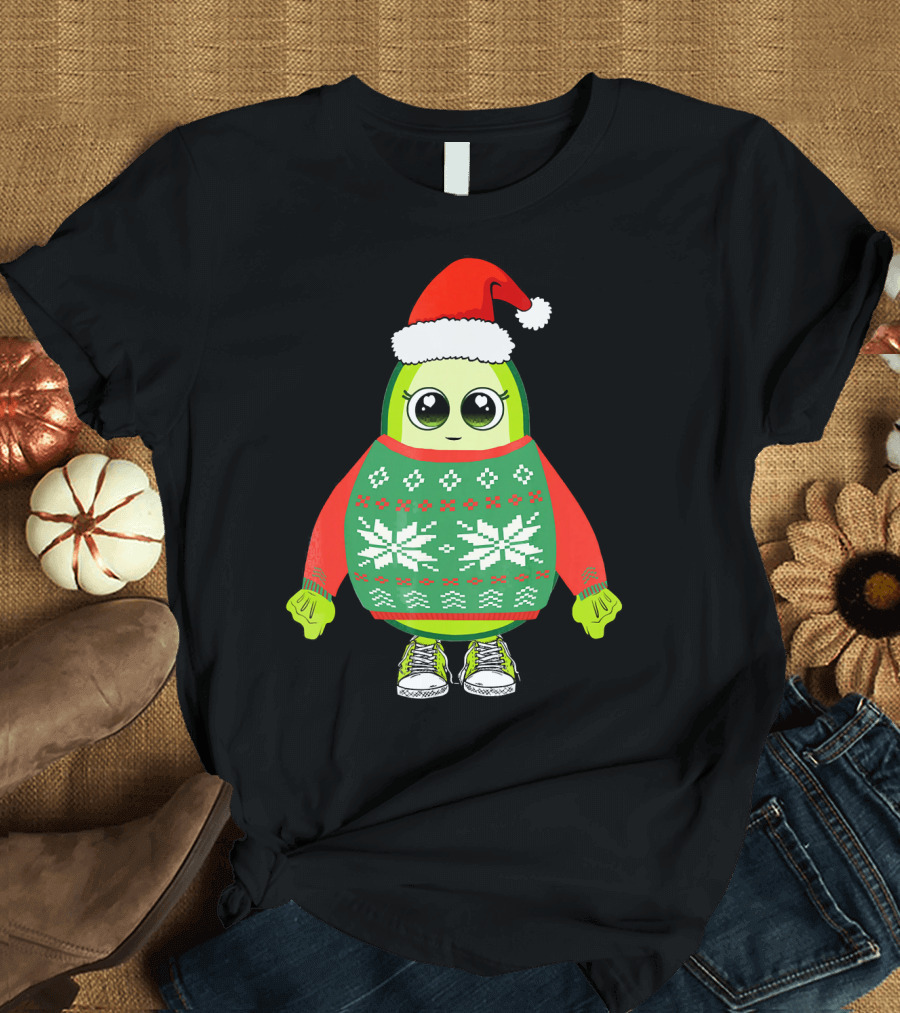 Santa Avocado Cute Christmas Sweater Sneakers T-Shirt