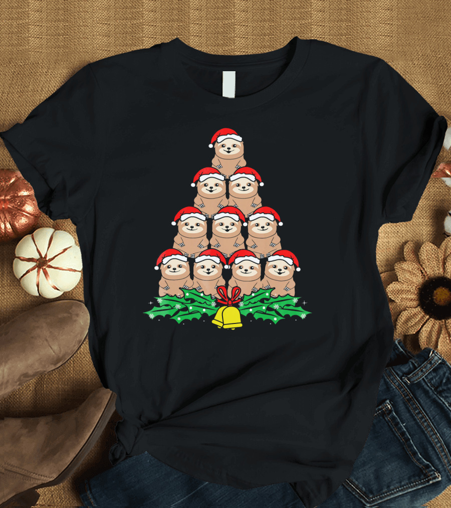 Christmas Tree of Santa Hat Sloths for Xmas Lovers T-Shirt