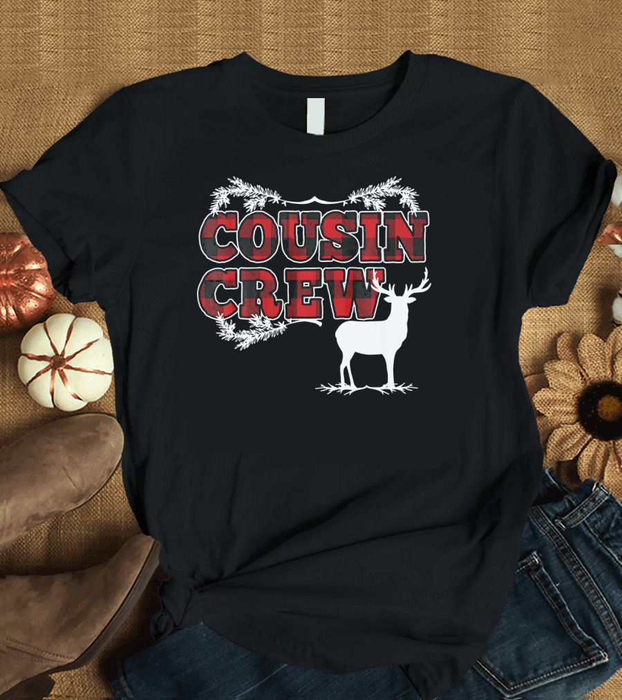 Cousin Crew Plaid Deer Antlers Holiday T-Shirt