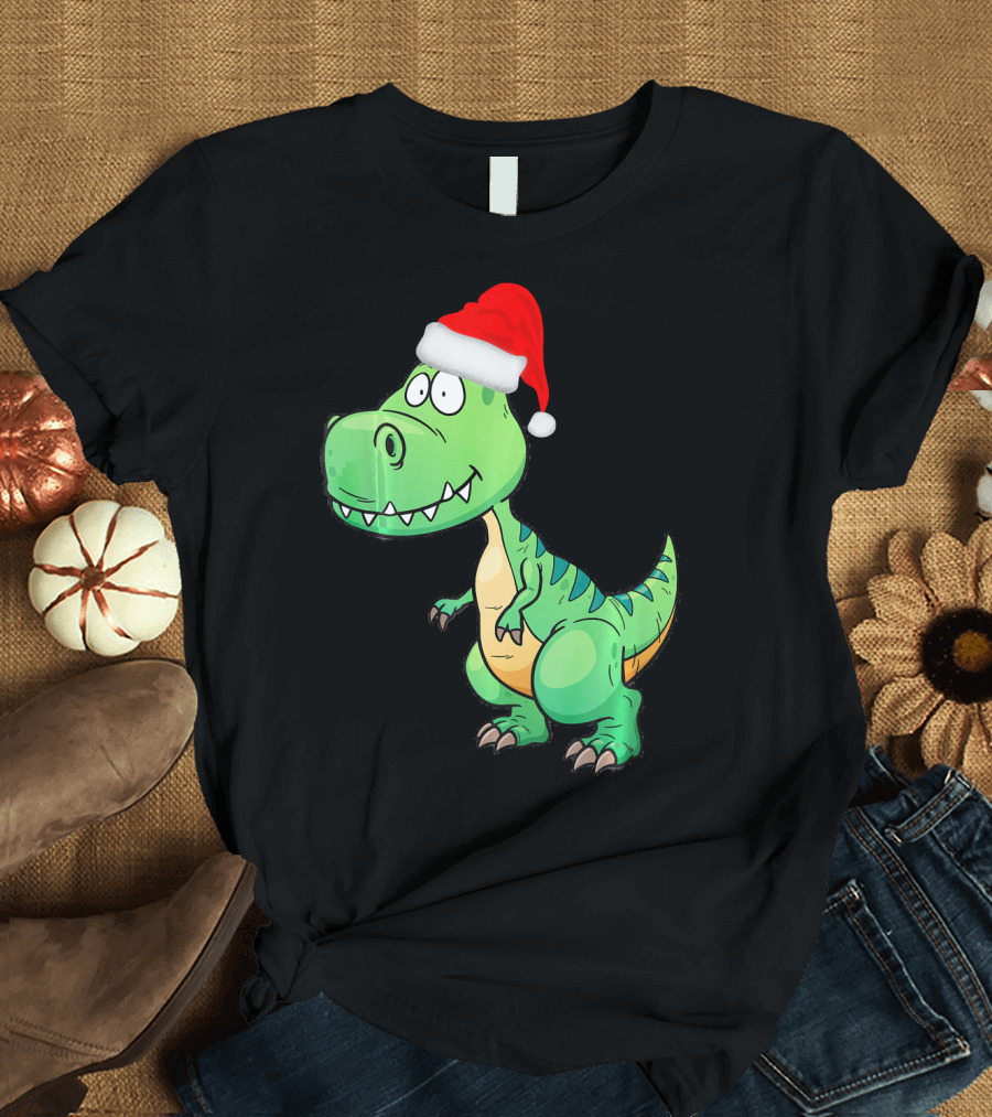 Santa Dinosaur Christmas T-Rex with Santa Hat T-Shirt