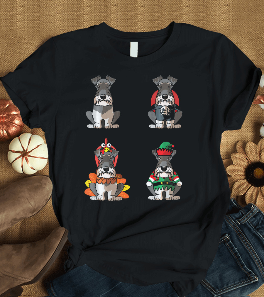 Miniature Schnauzer Seasons Halloween Thanksgiving Christmas Outfits T-Shirt