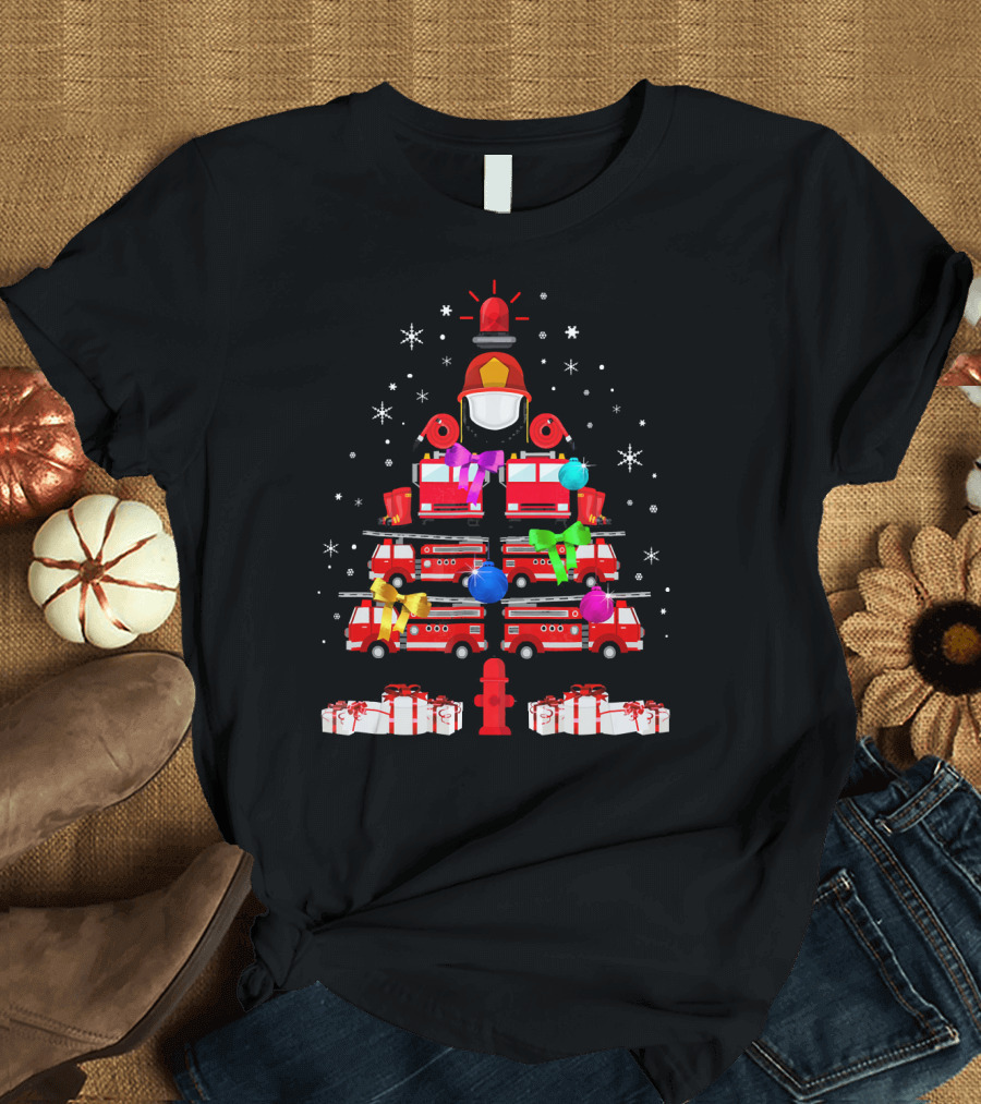 Funny Firefighters Christmas Tree Ornaments Gifts Firetrucks Helmets Hydrant T-Shirt