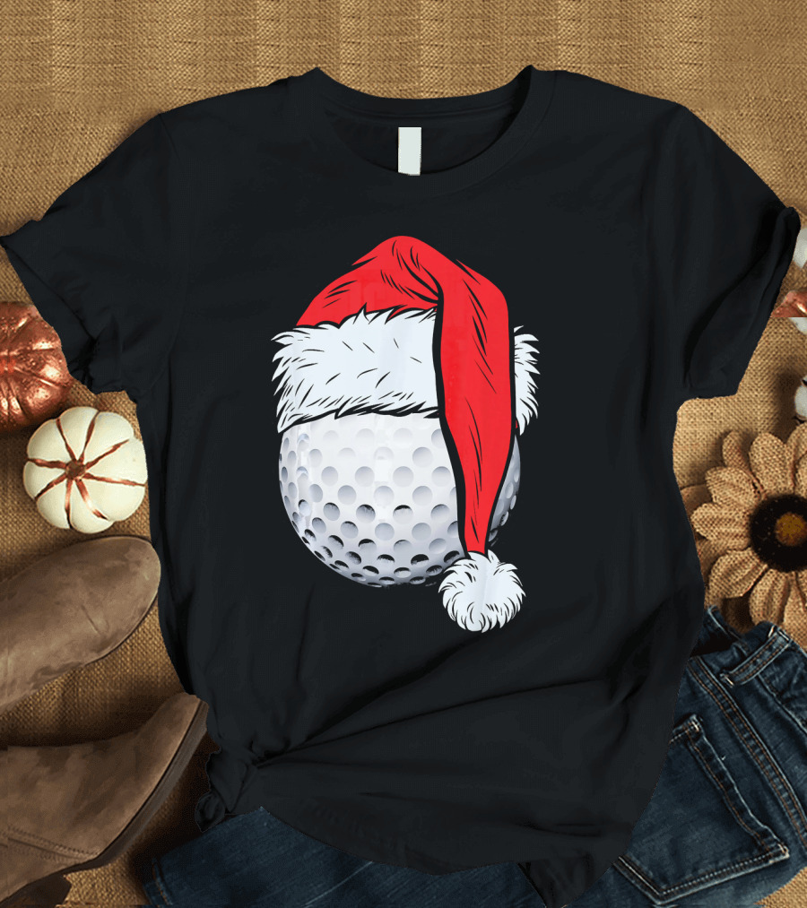 Christmas Golf Ball with Santa Hat T-Shirt