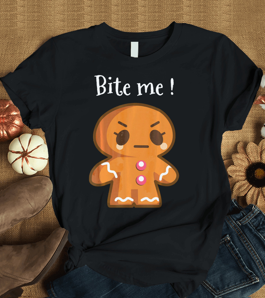 Bite Me Angry Gingerbread Cookie Christmas T-Shirt