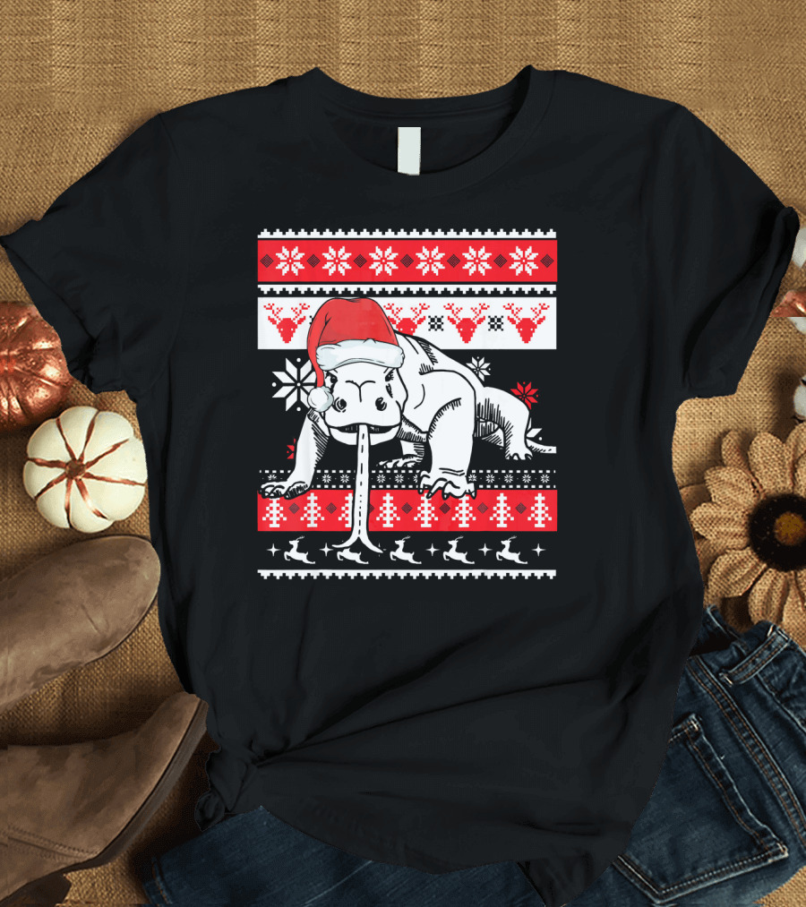 Ugly Christmas Komodo Dragon Reptile Santa Holiday T-Shirt