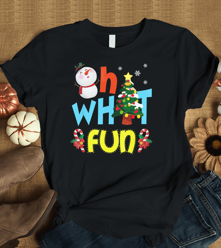 Oh What Fun Christmas Tree Snowman Candy Canes T-Shirt