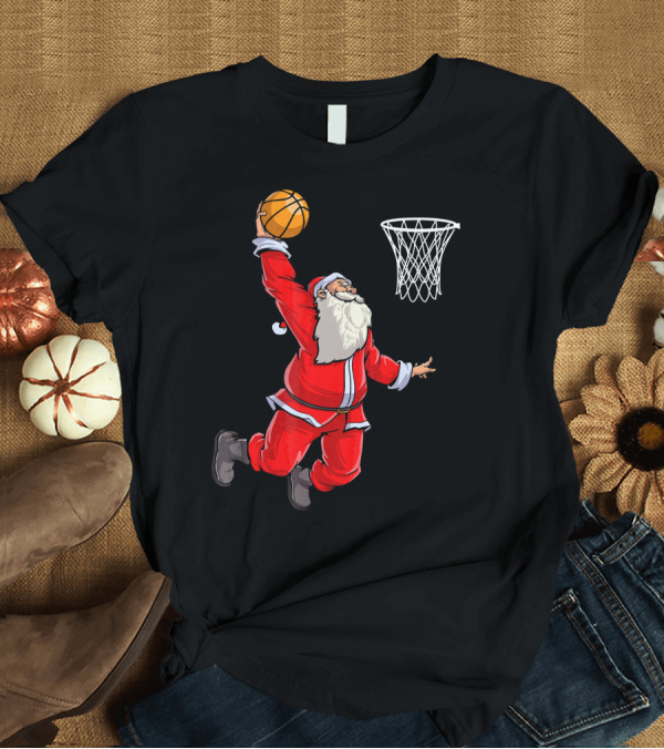 T-Shirt: Santa Slam Dunk with Basketball T-Shirt Santa Slam Dunk with Basketball T-Shirt