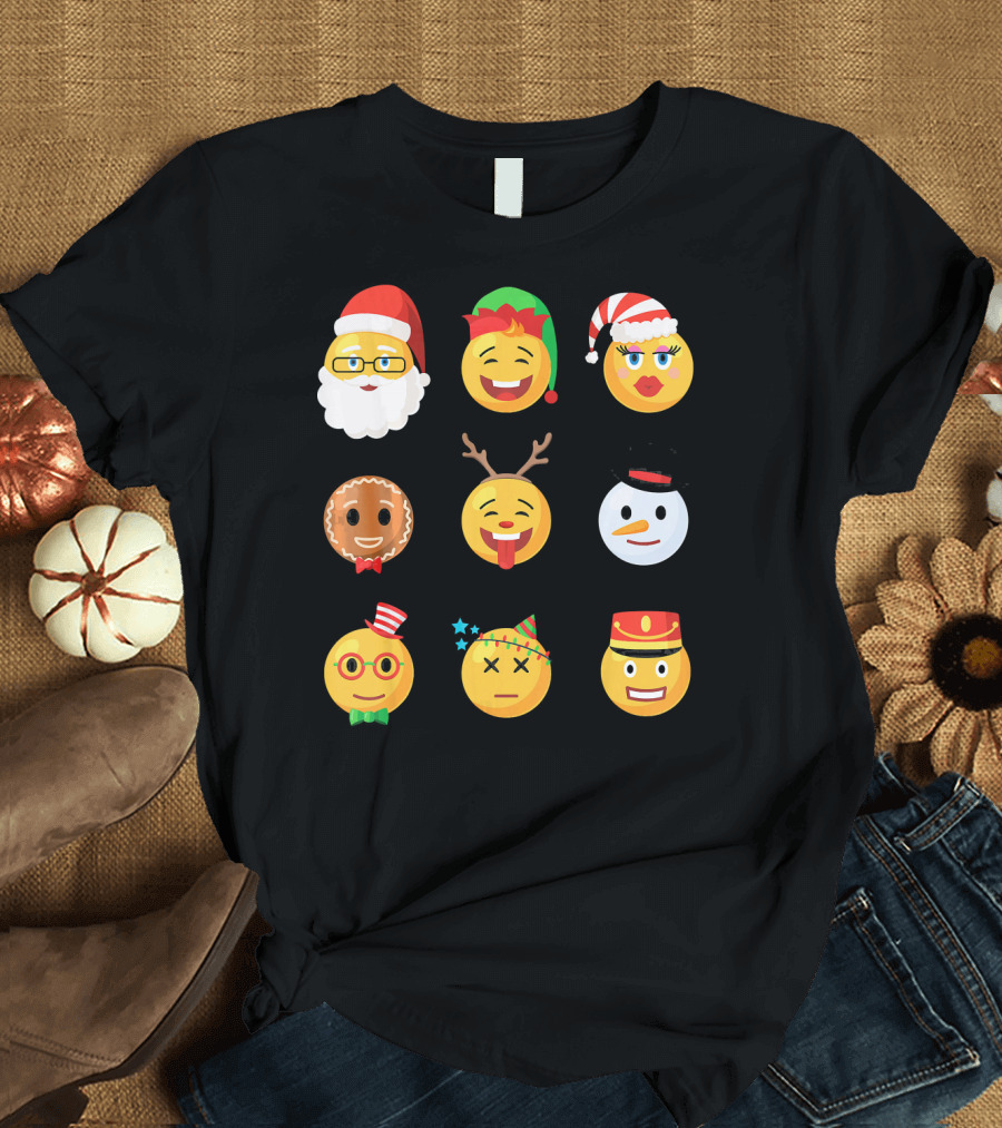 Christmas Emoji Faces Ugly Party Santa Reindeer Snowman Gingerbread T-Shirt