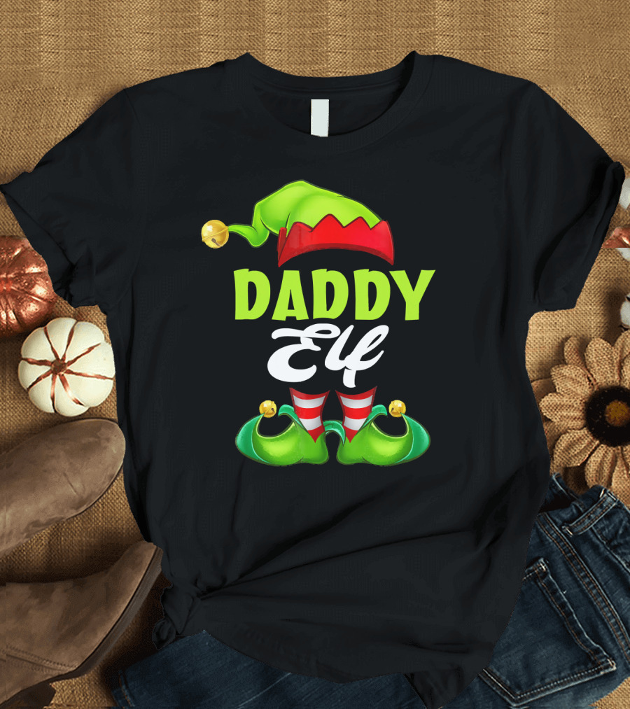 Daddy Elf Christmas Hat and Shoes T-Shirt