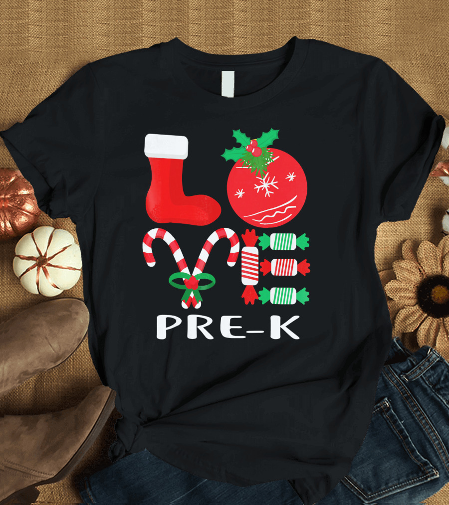 Candy Cane Christmas Stocking Ornament Pre-K T-Shirt