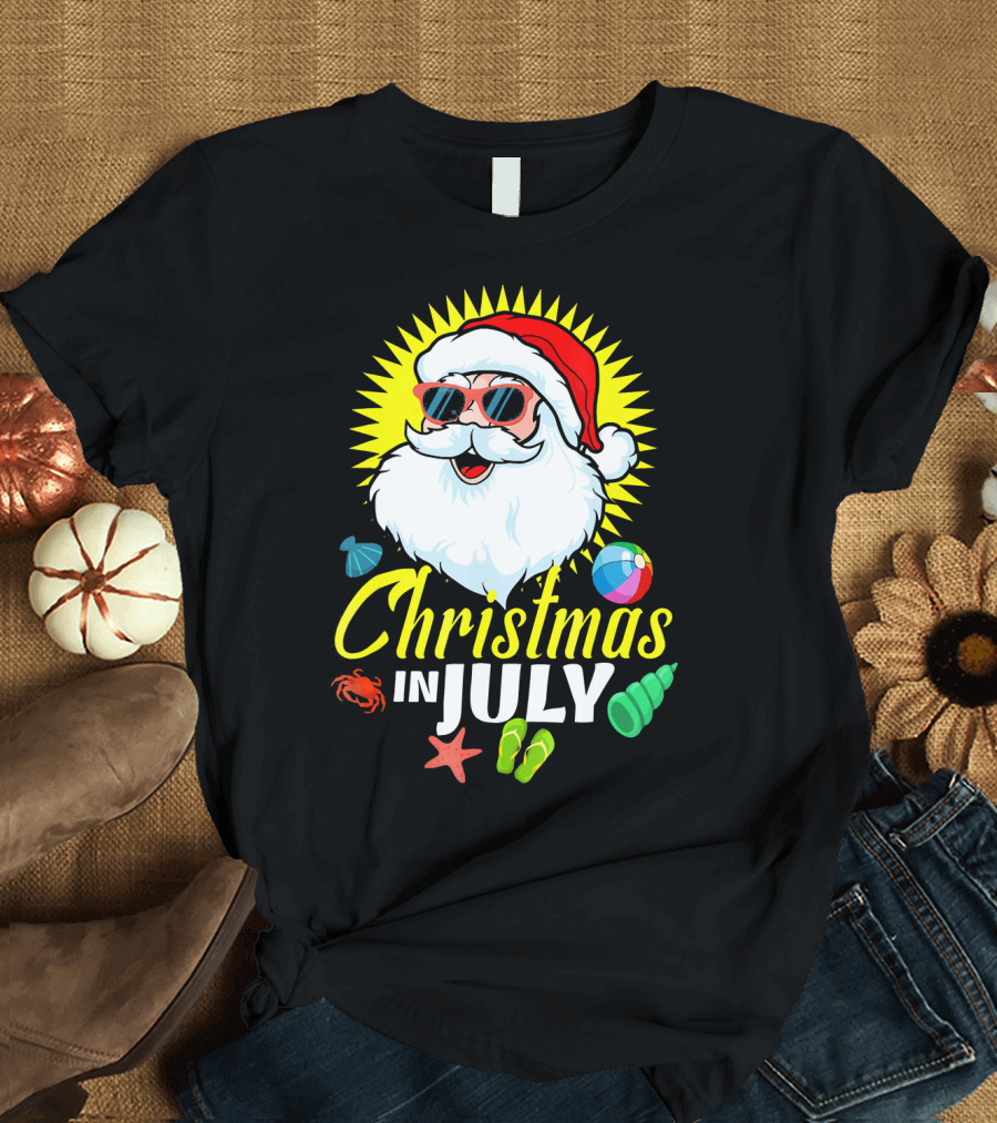 Santa Beach Holiday Christmas In July Fun T-Shirt