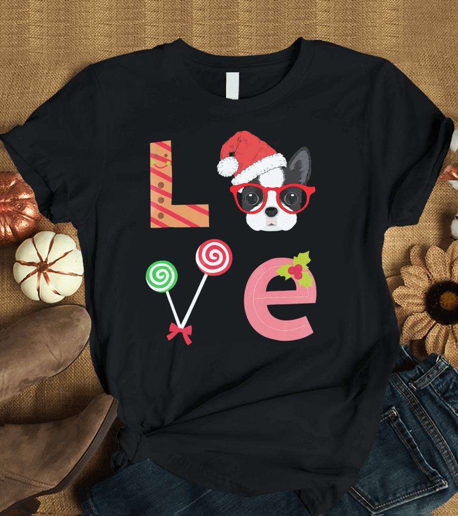 Love Boston Terrier Santa Christmas Dog Sweater Holiday T-Shirt