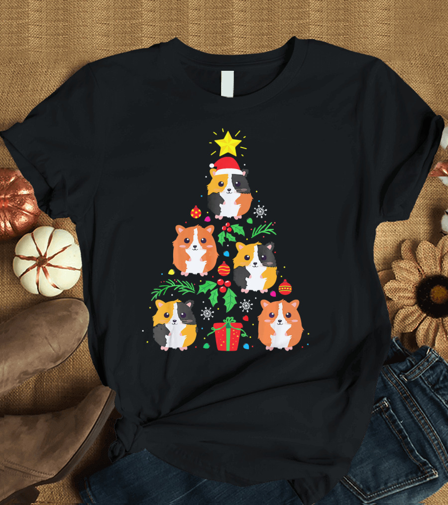 Guinea Pig Christmas Tree Santa Hat Festive T-Shirt