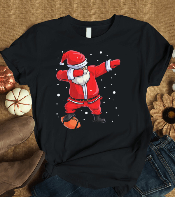 T-Shirt: Santa Dabbing with Football Snowflakes T-Shirt Santa Dabbing with Football Snowflakes T-Shirt