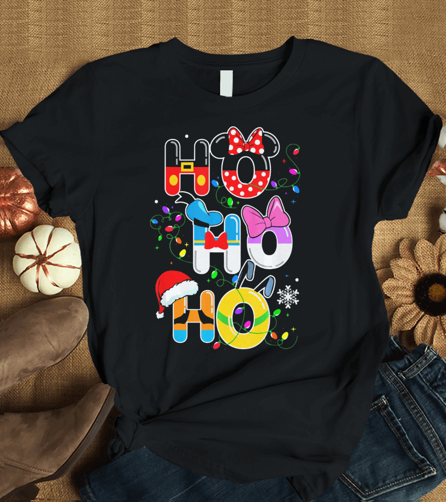 Ho Ho Ho Christmas Disney Characters Lights Decor T-Shirt