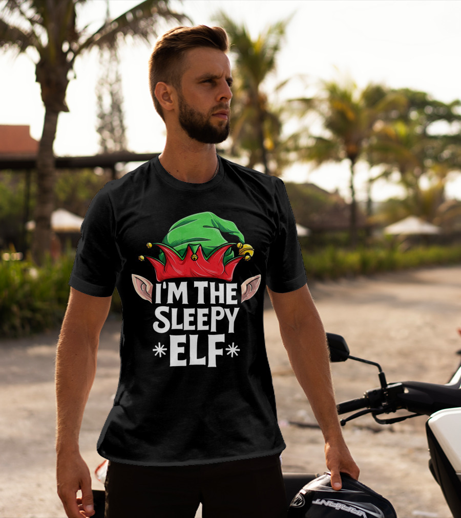 I'm The Sleepy Elf Green And Red Hat With Elf Ears T-Shirt
