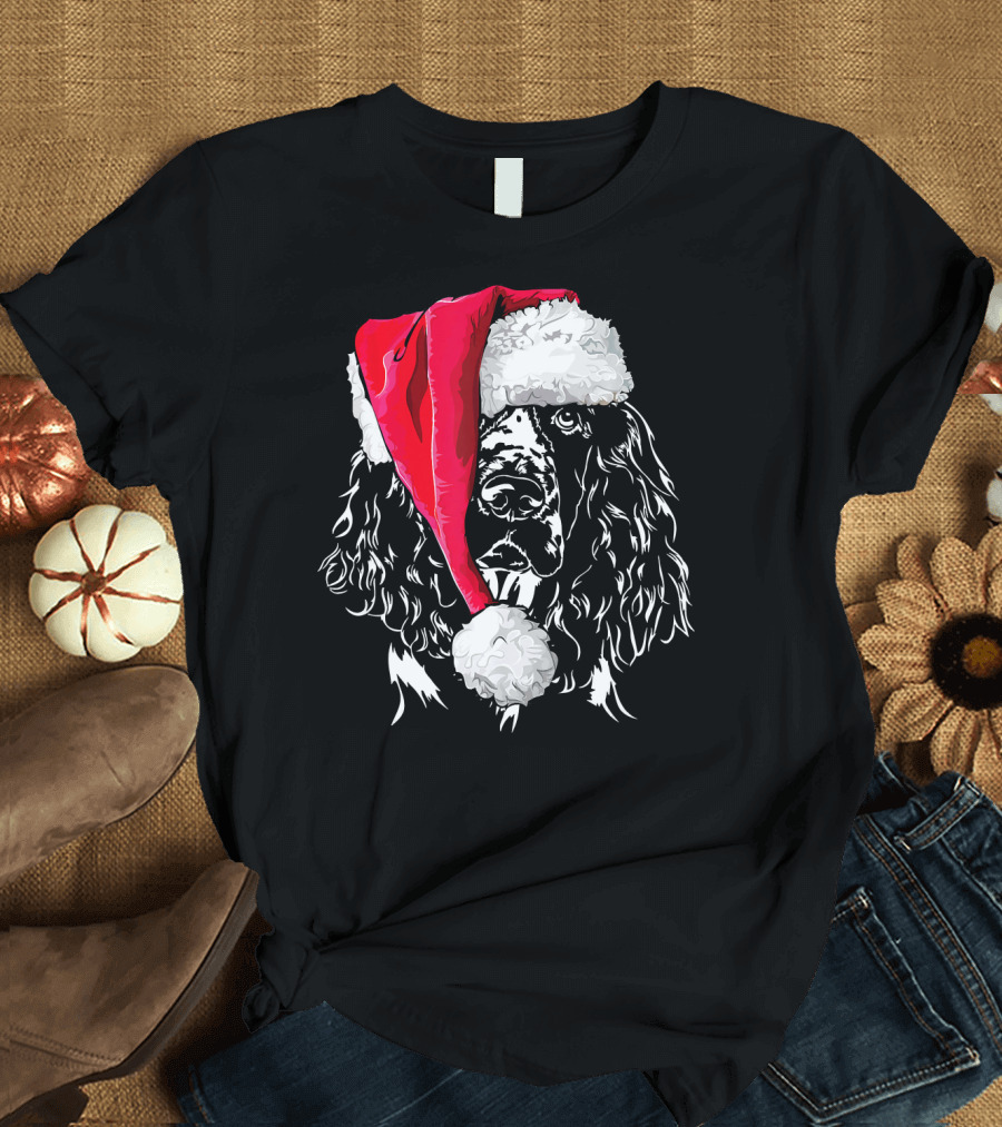 Funny Springer Spaniel Santa Hat Holiday Dog T-Shirt