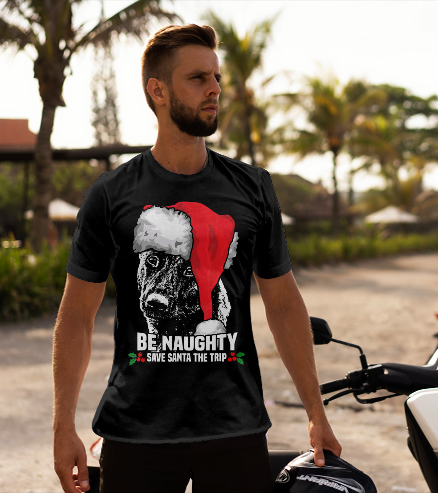 Be Naughty Save Santa The Trip Dutch Shepherd Christmas Santa Hat T-Shirt