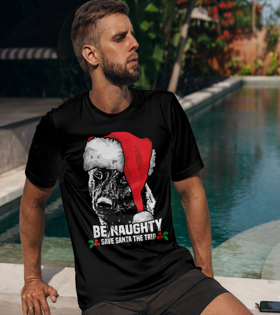 Be Naughty Save Santa The Trip Dutch Shepherd Christmas Santa Hat T-Shirt