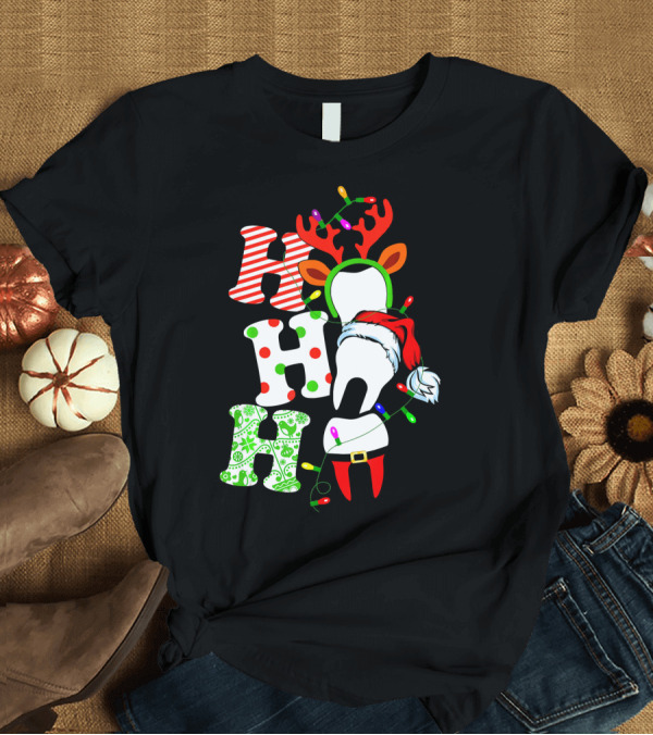 T-Shirt: Ho Ho Ho Funny Santa Teeth Christmas Lights Reindeer Antlers T-Shirt Ho Ho Ho Funny Santa Teeth Christmas Lights Reindeer Antlers T-Shirt