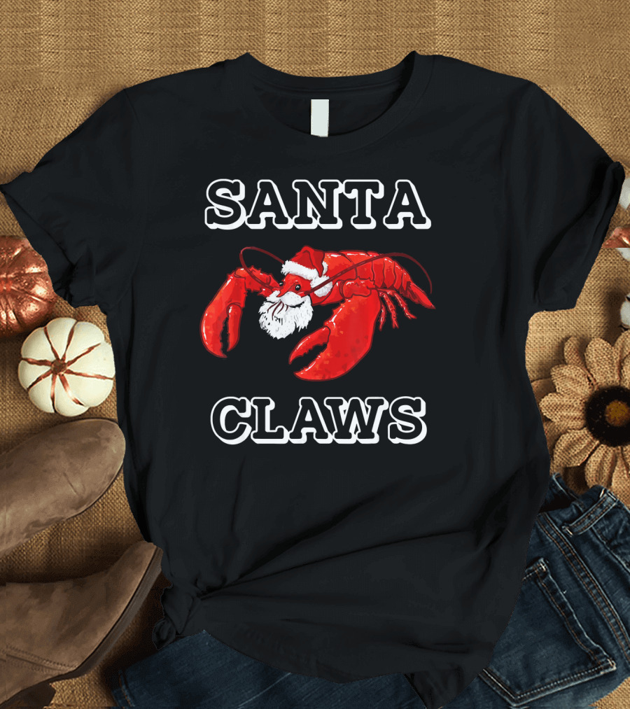 SANTA CLAWS Festive Lobster Santa Hat Christmas Humor T-Shirt