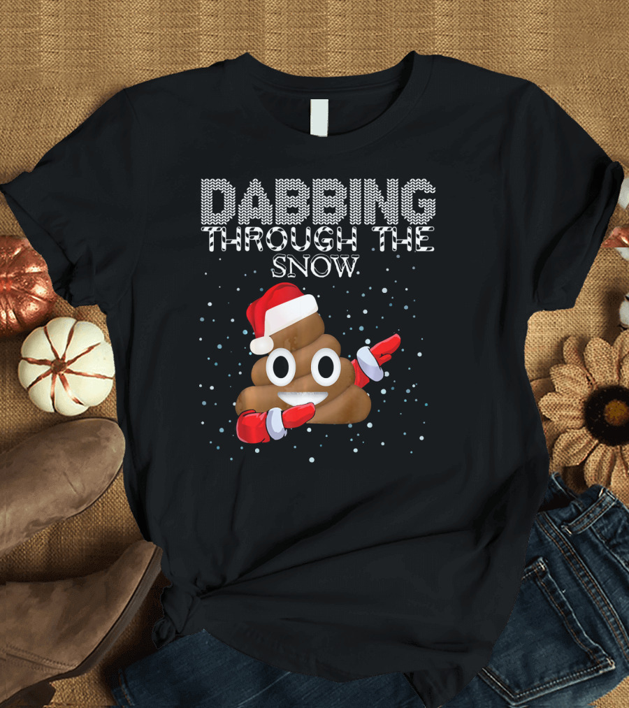 Dabbing Through The Snow Christmas Emoji Poop Santa Hat T-Shirt