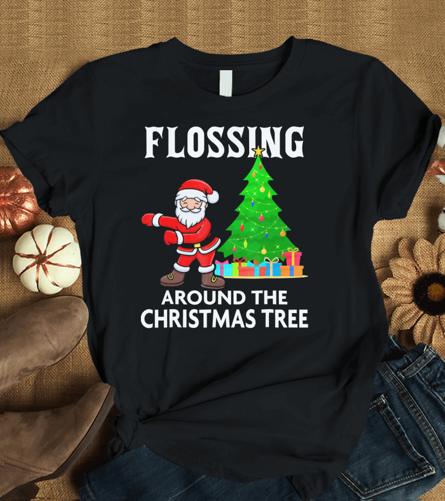 Flossing Santa Dancing Around the Christmas Tree with Presents T-Shirt