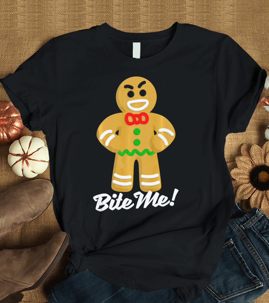 Funny Christmas Gingerbread Man Bite Me T-Shirt