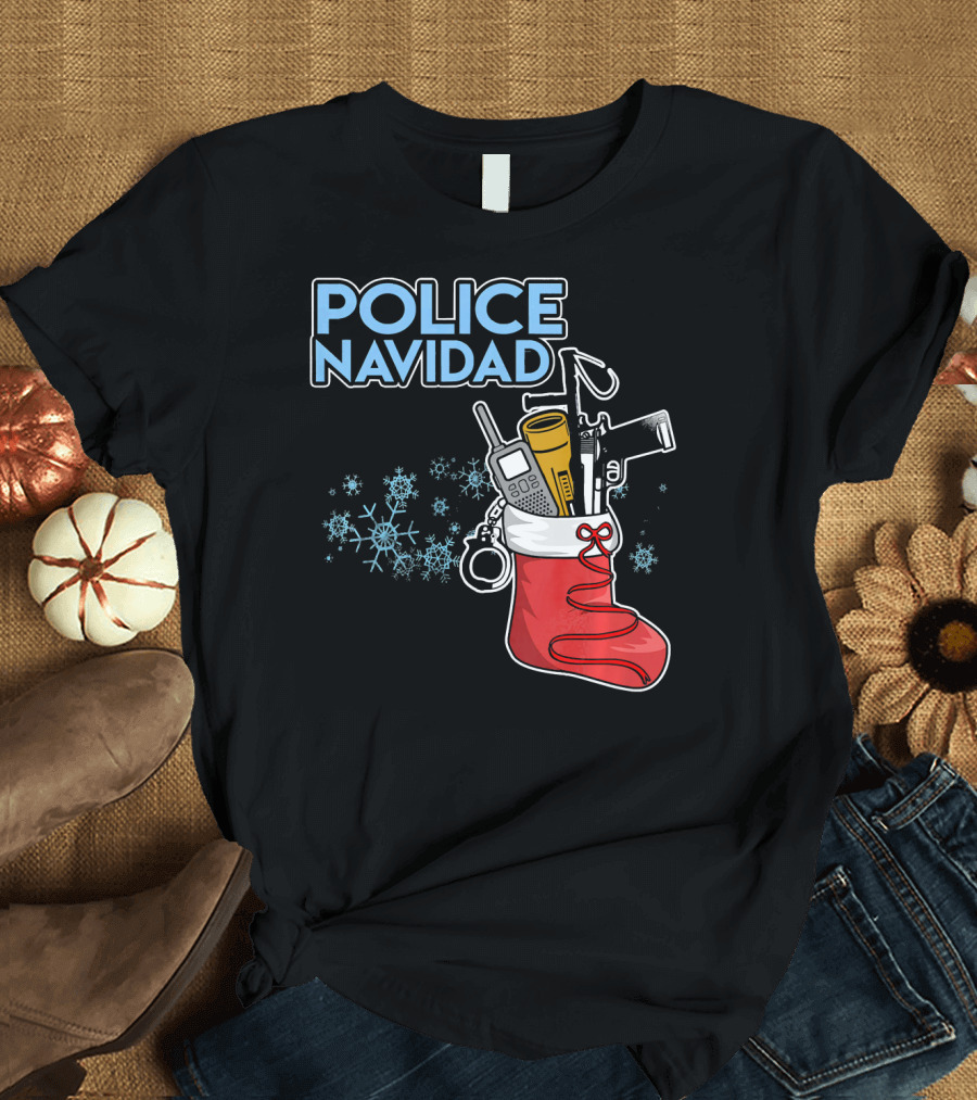Police Navidad Christmas Stocking with Law Enforcement Gear T-Shirt