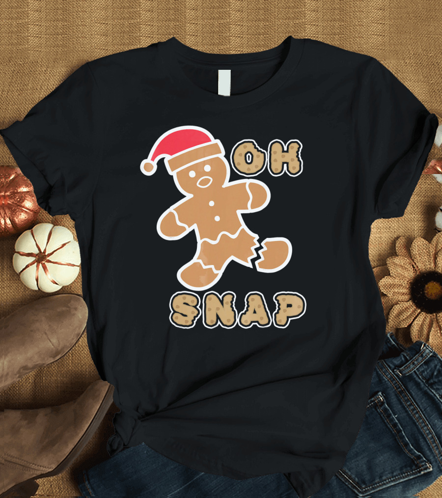 Christmas Gingerbread Man Oh Snap Santa Hat T-Shirt
