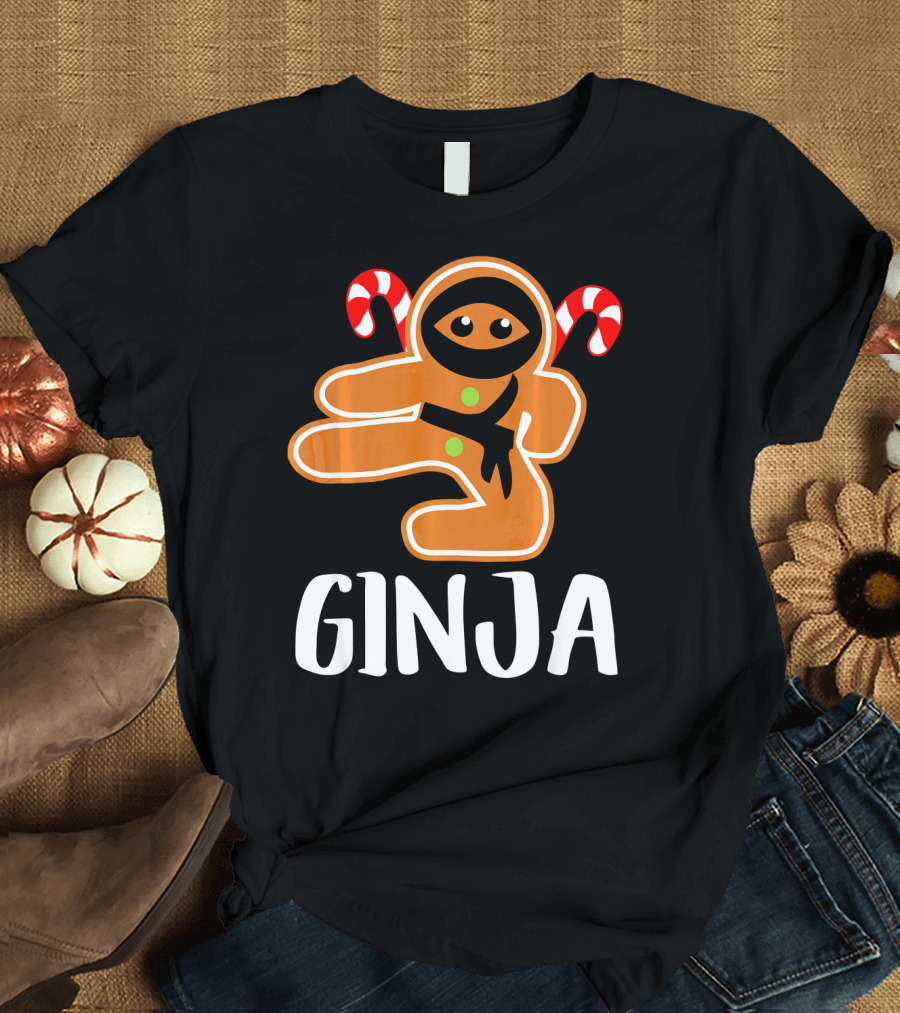 Ginja Ninja Warrior Gingerbread Man with Candy Canes T-Shirt