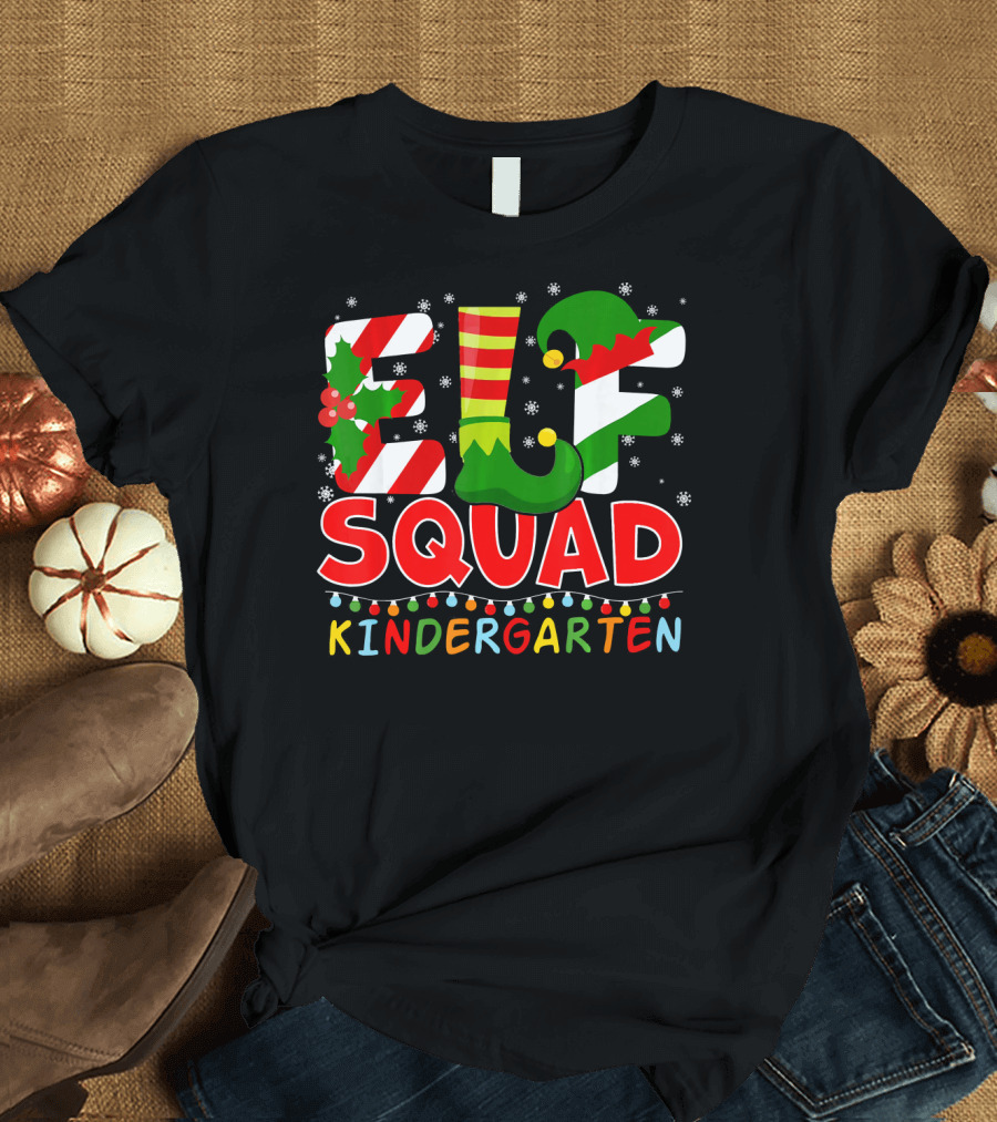 ELF Squad Funny Christmas Kindergarten Holiday Lights T-Shirt