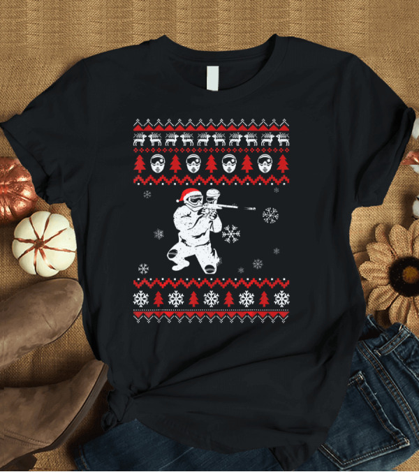 T-Shirt: Christmas Paintball Santa Hat Reindeer Snowflakes Ugly T-Shirt Christmas Paintball Santa Hat Reindeer Snowflakes Ugly T-Shirt