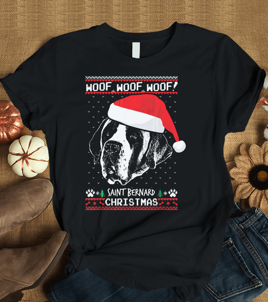 Woof Woof Woof Saint Bernard Christmas T-Shirt
