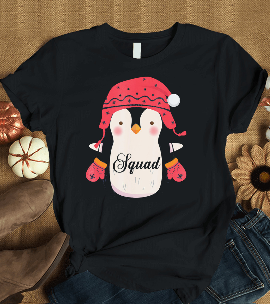 Squad Penguin Christmas Hat and Mittens T-Shirt