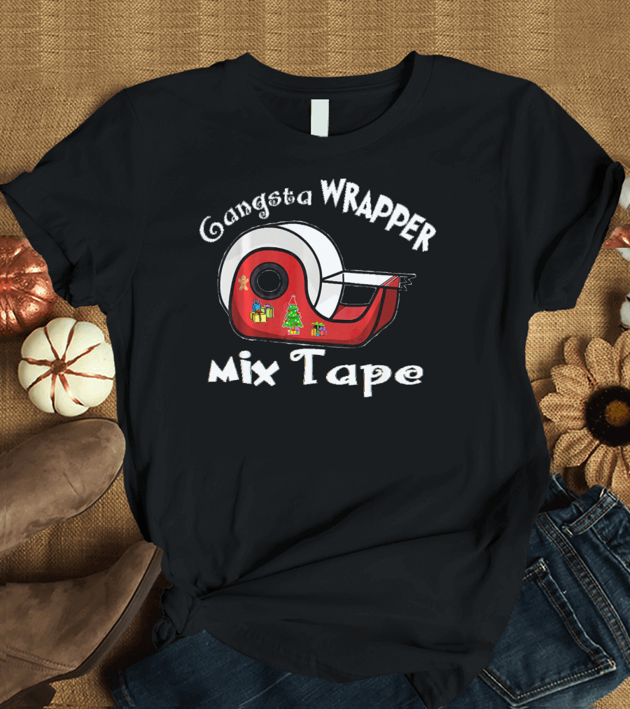 Gangsta Wrapper Mixtape Christmas Tape Dispenser with Presents and Tree T-Shirt
