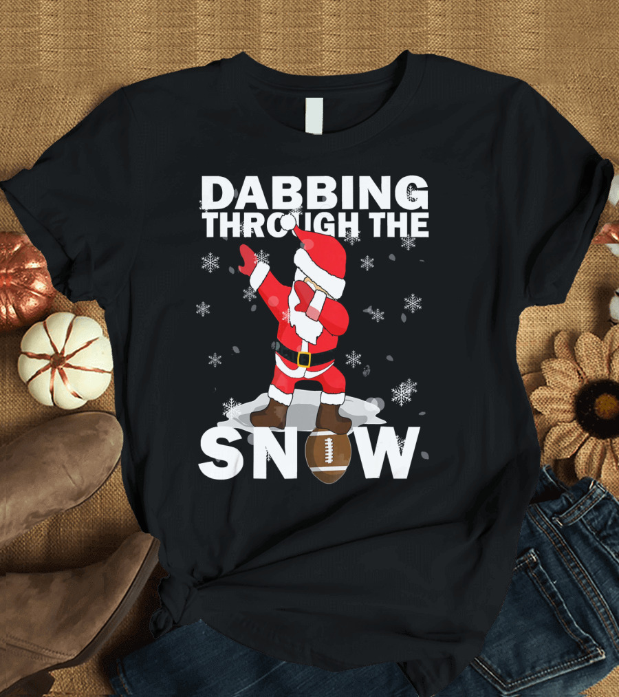 Dabbing Through The Snow Football Santa Dabbing T-Shirt