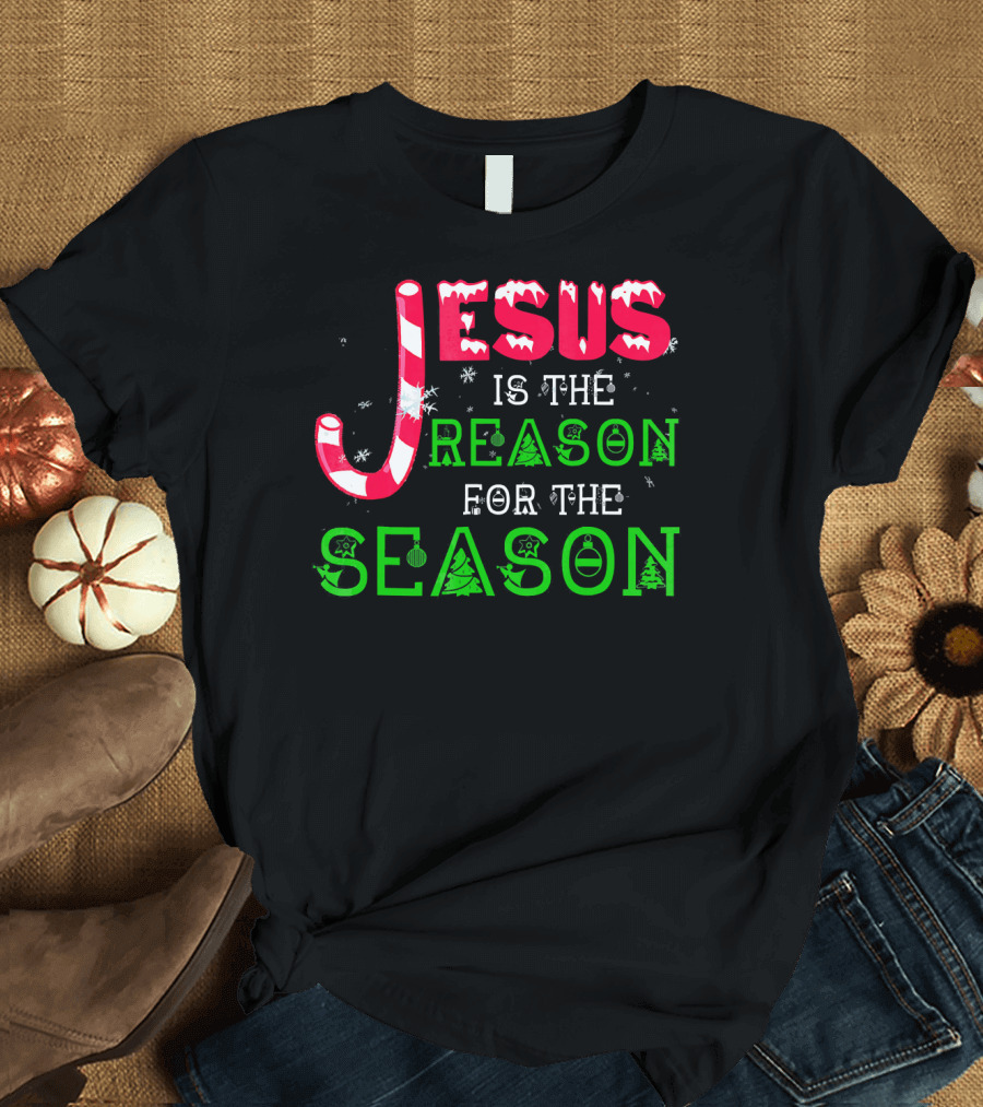 Jesus Is The Reason For The Season Christmas Candy Cane Snowflakes T-Shirt