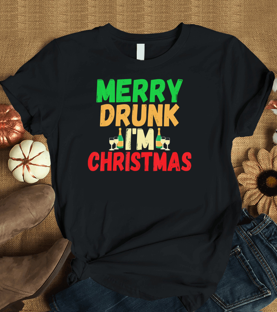 Merry Drunk I'm Christmas Winter Holiday Drinking T-Shirt