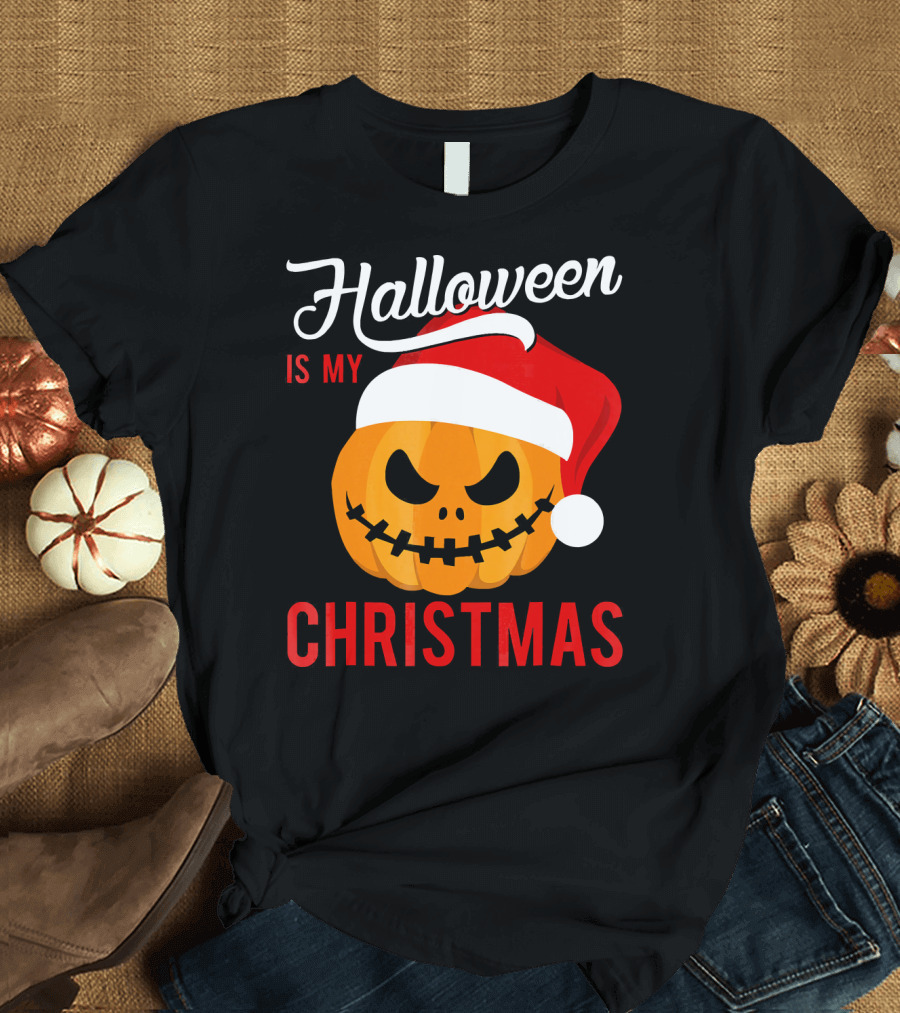 Halloween Is My Christmas Pumpkin Santa Hat T-Shirt