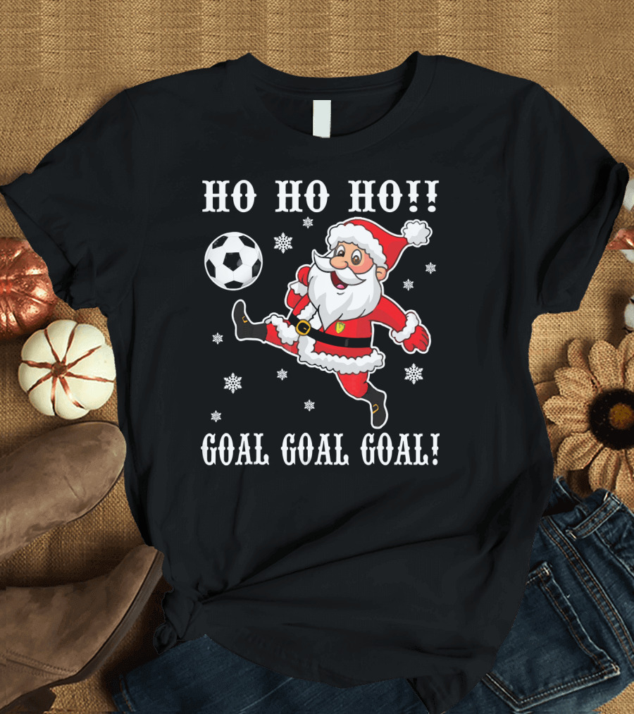 HO HO HO Santa Soccer Goal Goal Goal Snowflakes T-Shirt