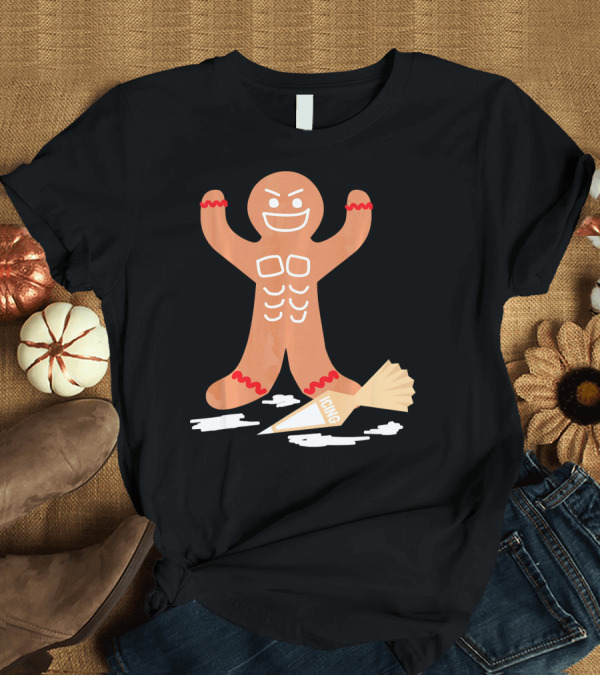T-Shirt: Christmas Gingerbread Muscle Man with Icing Power T-Shirt Christmas Gingerbread Muscle Man with Icing Power T-Shirt