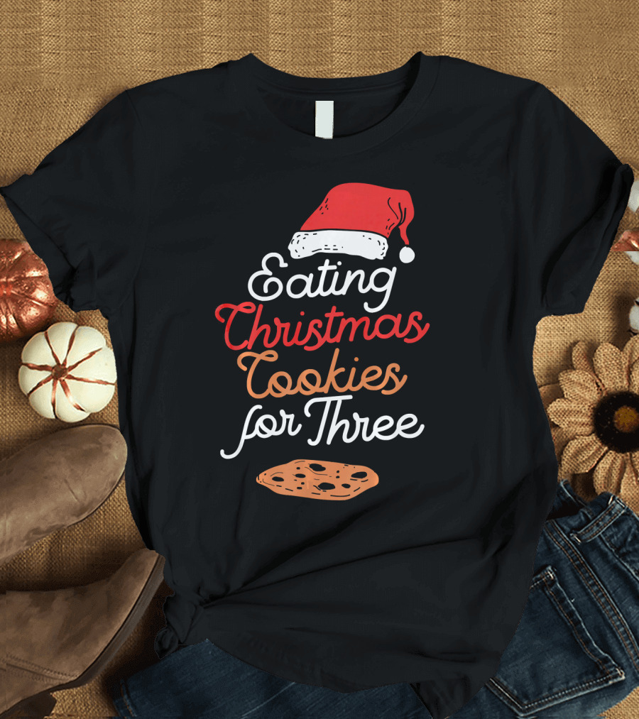 Eating Christmas Cookies for Three with Santa Hat and Cookie T-Shirt