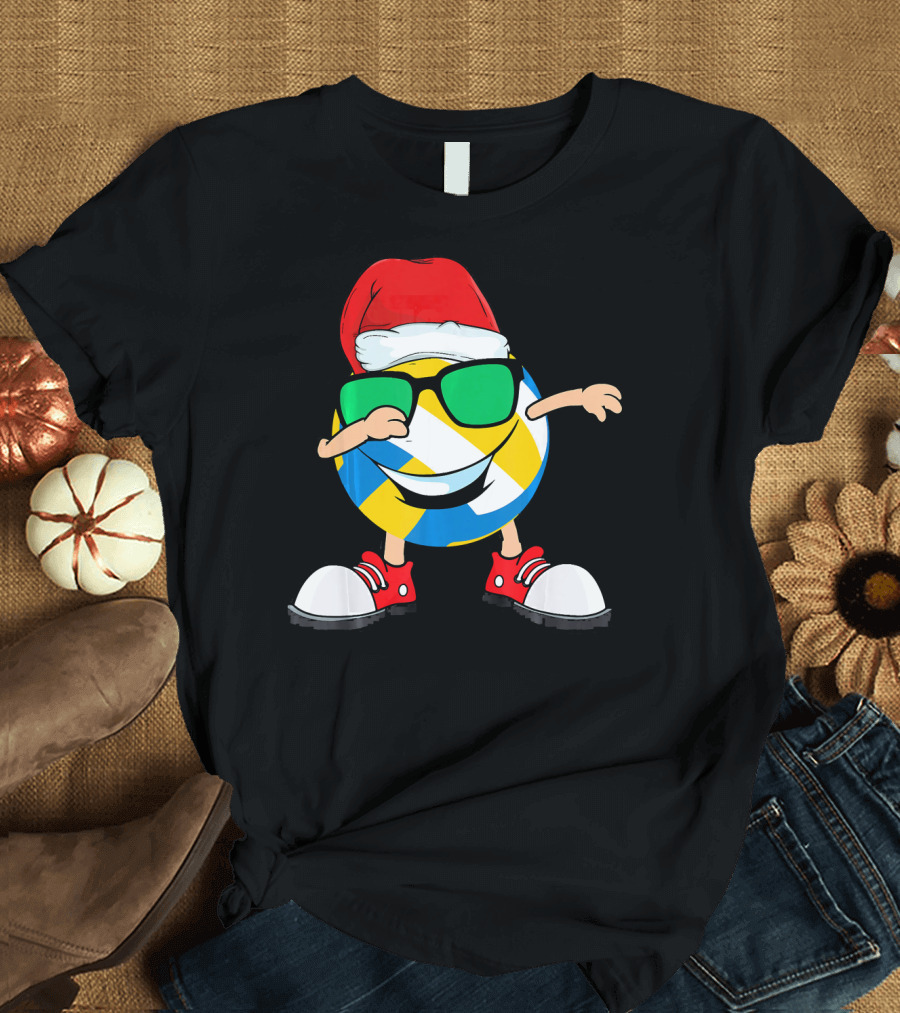 Dabbing Smiling Volleyball Santa Hat with Sunglasses and Shoes T-Shirt