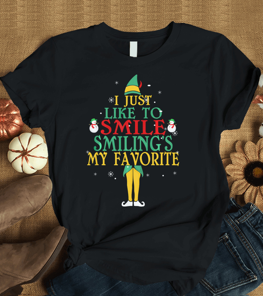 Elf Costume Inspired I Just Like To Smile Smiling's My Favorite Christmas Holiday Edition T-Shirt